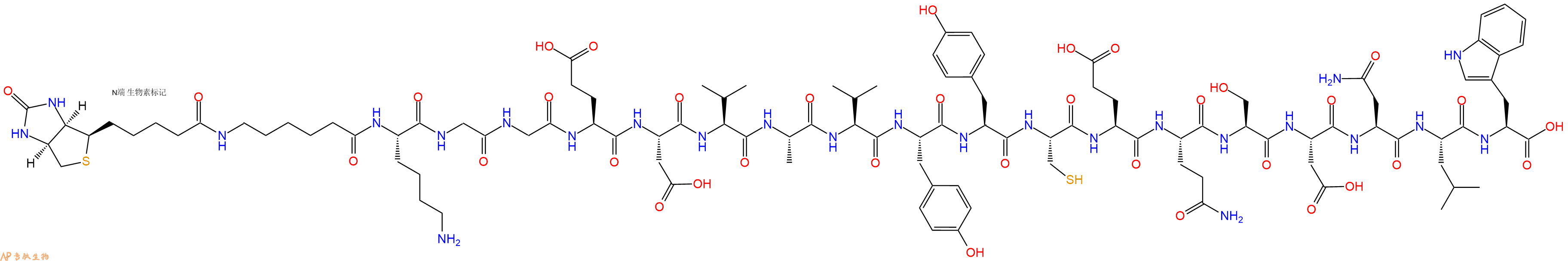 专肽生物产品Biotinyl-Ahx-Lys-Gly-Gly-Glu-Asp-Val-Ala-Val-Tyr-Tyr-Cys-Glu-Gln-Ser-Asp-Asn-Leu-Trp-OH