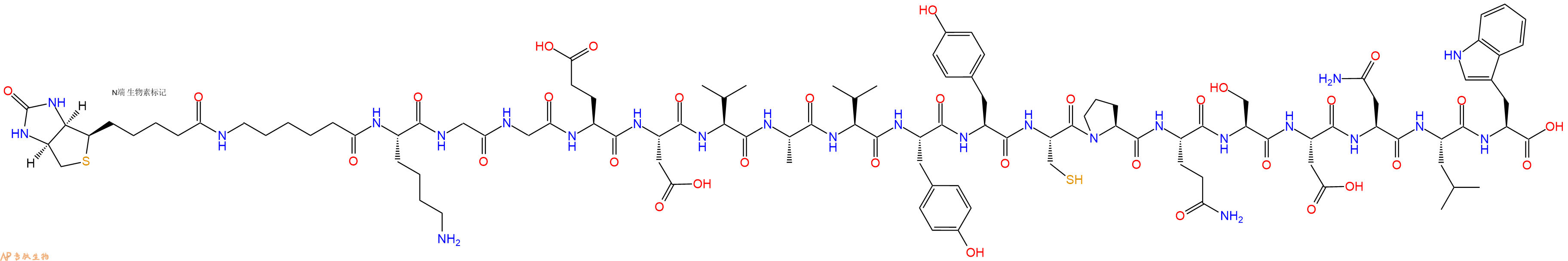 专肽生物产品Biotinyl-Ahx-Lys-Gly-Gly-Glu-Asp-Val-Ala-Val-Tyr-Tyr-Cys-Pro-Gln-Ser-Asp-Asn-Leu-Trp-OH