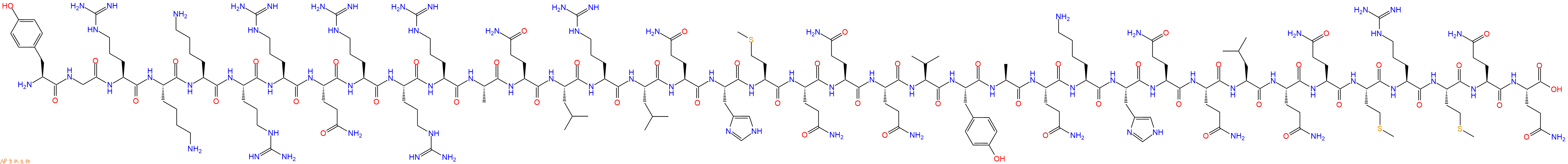 专肽生物产品H2N-Tyr-Gly-Arg-Lys-Lys-Arg-Arg-Gln-Arg-Arg-Arg-Ala-Gln-Leu-Arg-Leu-Gln-His-Met-Gln-Gln-Gln-Val-Tyr-Ala-Gln-Lys-His-Gln-Gln-Leu-Gln-Gln-Met-Arg-Met-Gln-Gln-OH