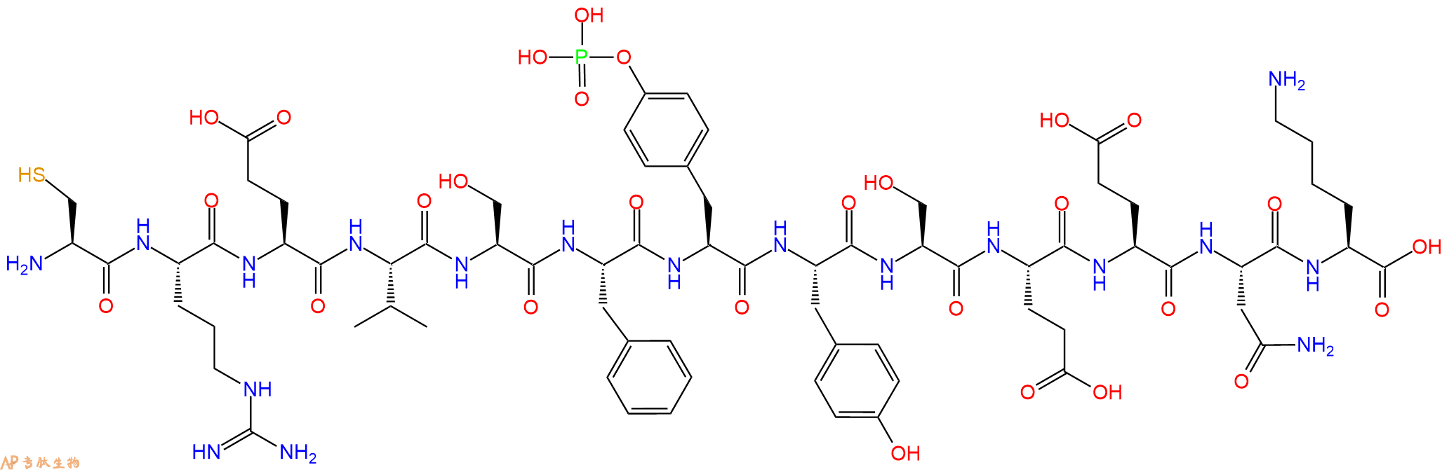 专肽生物产品H2N-Cys-Arg-Glu-Val-Ser-Phe-Tyr(PO3H2)-Tyr-Ser-Glu-Glu-Asn-Lys-OH