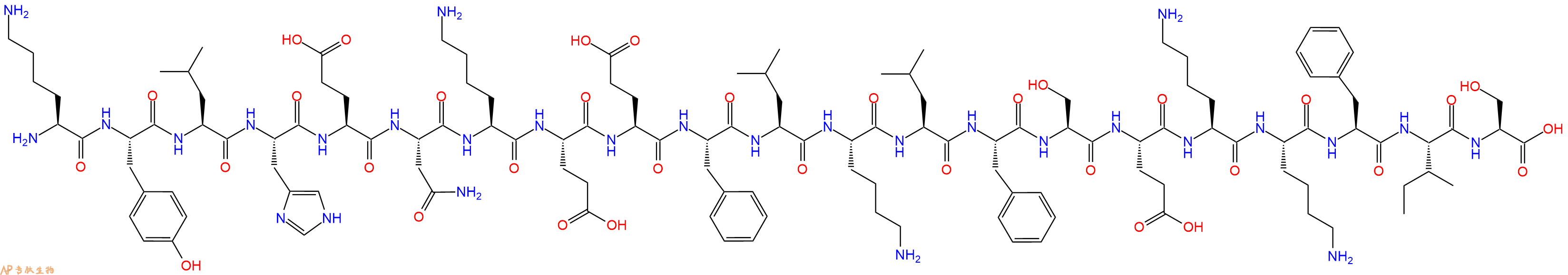 专肽生物产品H2N-Lys-Tyr-Leu-His-Glu-Asn-Lys-Glu-Glu-Phe-Leu-Lys-Leu-Phe-Ser-Glu-Lys-Lys-Phe-Ile-Ser-OH