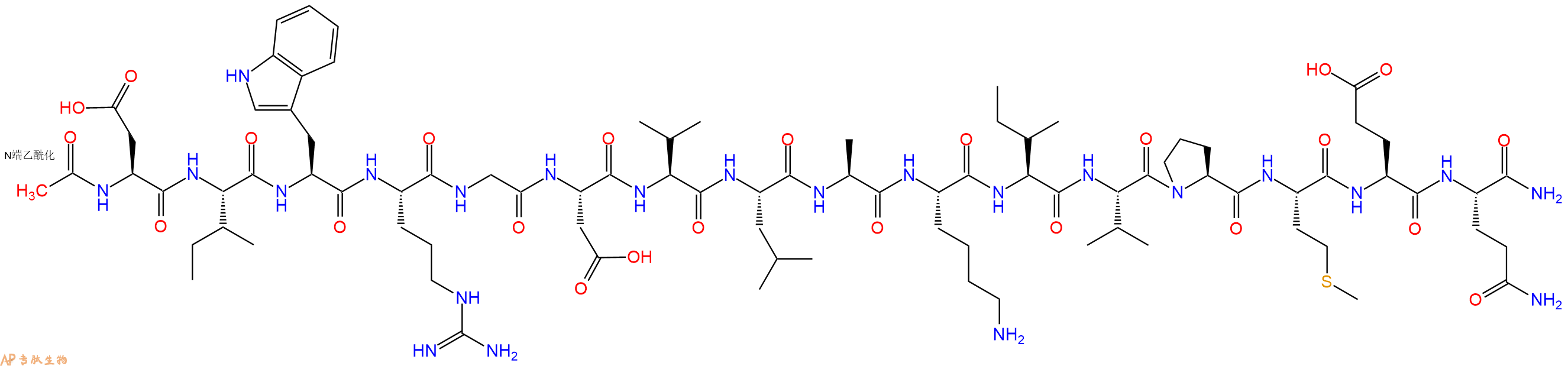 专肽生物产品Ac-Asp-Ile-Trp-Arg-Gly-Asp-Val-Leu-Ala-Lys-Ile-Val-Pro-Met-Glu-Gln-CONH2