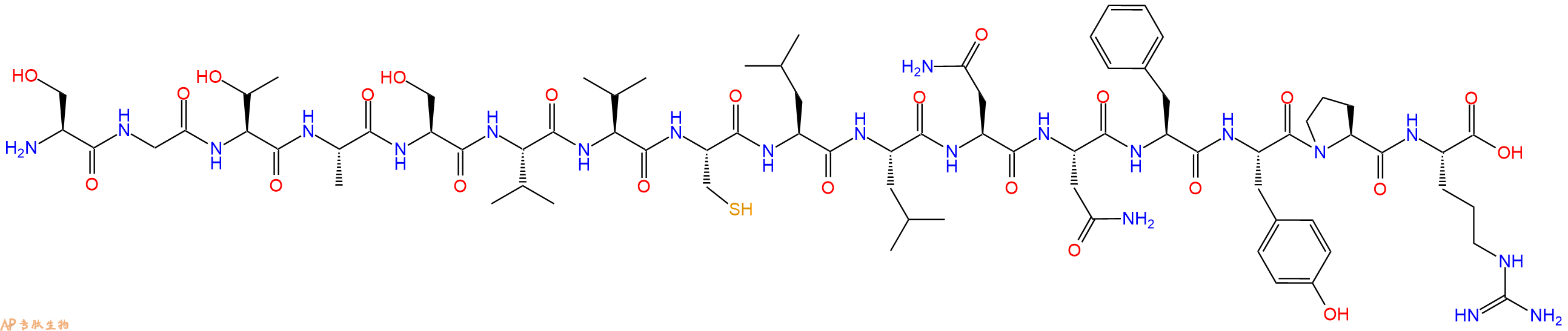 专肽生物产品H2N-Ser-Gly-Thr-Ala-Ser-Val-Val-Cys-Leu-Leu-Asn-Asn-Phe-Tyr-Pro-Arg-OH