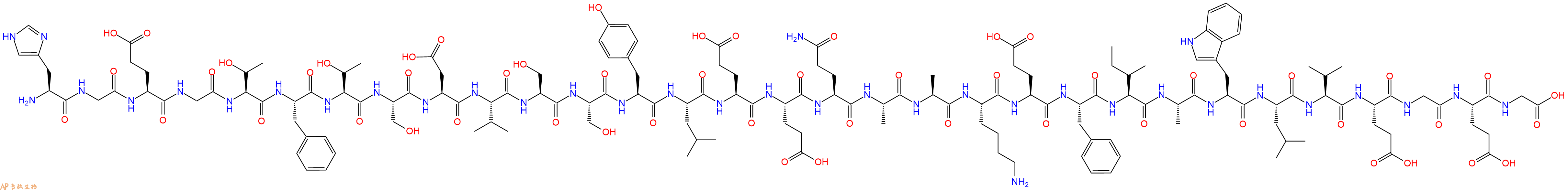 专肽生物产品H2N-His-Gly-Glu-Gly-Thr-Phe-Thr-Ser-Asp-Val-Ser-Ser-Tyr-Leu-Glu-Glu-Gln-Ala-Ala-Lys-Glu-Phe-Ile-Ala-Trp-Leu-Val-Glu-Gly-Glu-Gly-OH