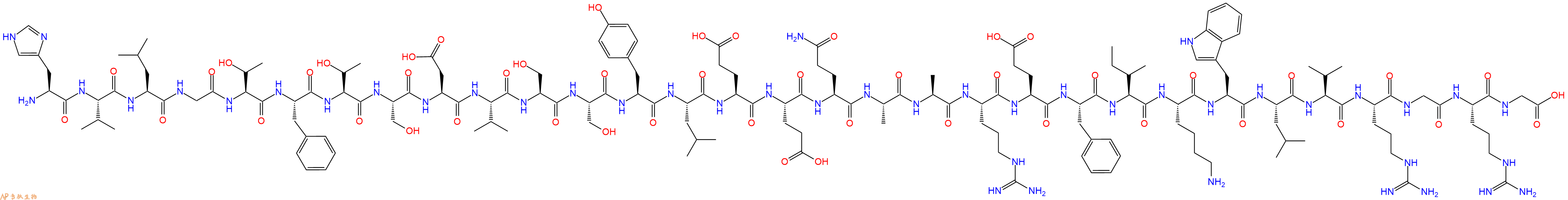 专肽生物产品H2N-His-Val-Leu-Gly-Thr-Phe-Thr-Ser-Asp-Val-Ser-Ser-Tyr-Leu-Glu-Glu-Gln-Ala-Ala-Arg-Glu-Phe-Ile-Lys-Trp-Leu-Val-Arg-Gly-Arg-Gly-OH