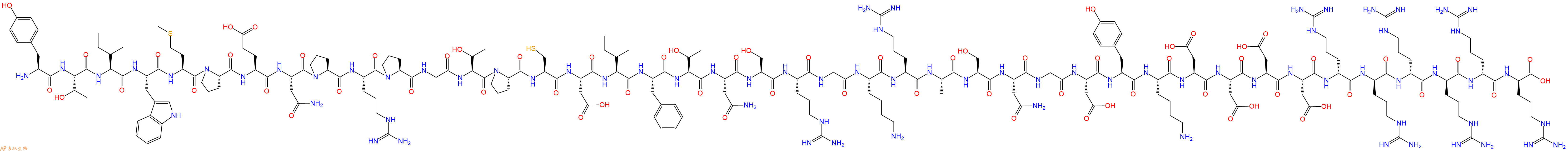 专肽生物产品H2N-Tyr-Thr-Ile-Trp-Met-Pro-Glu-Asn-Pro-Arg-Pro-Gly-Thr-Pro-Cys-Asp-Ile-Phe-Thr-Asn-Ser-Arg-Gly-Lys-Arg-Ala-Ser-Asn-Gly-Asp-Tyr-Lys-Asp-Asp-Asp-Asp-DArg-DArg-DArg-DArg-DArg-DArg-OH
