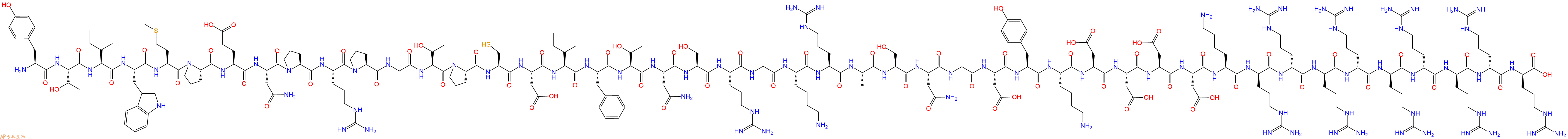 专肽生物产品H2N-Tyr-Thr-Ile-Trp-Met-Pro-Glu-Asn-Pro-Arg-Pro-Gly-Thr-Pro-Cys-Asp-Ile-Phe-Thr-Asn-Ser-Arg-Gly-Lys-Arg-Ala-Ser-Asn-Gly-Asp-Tyr-Lys-Asp-Asp-Asp-Asp-Lys-DArg-DArg-DArg-DArg-DArg-DArg-DArg-DArg-DArg-OH