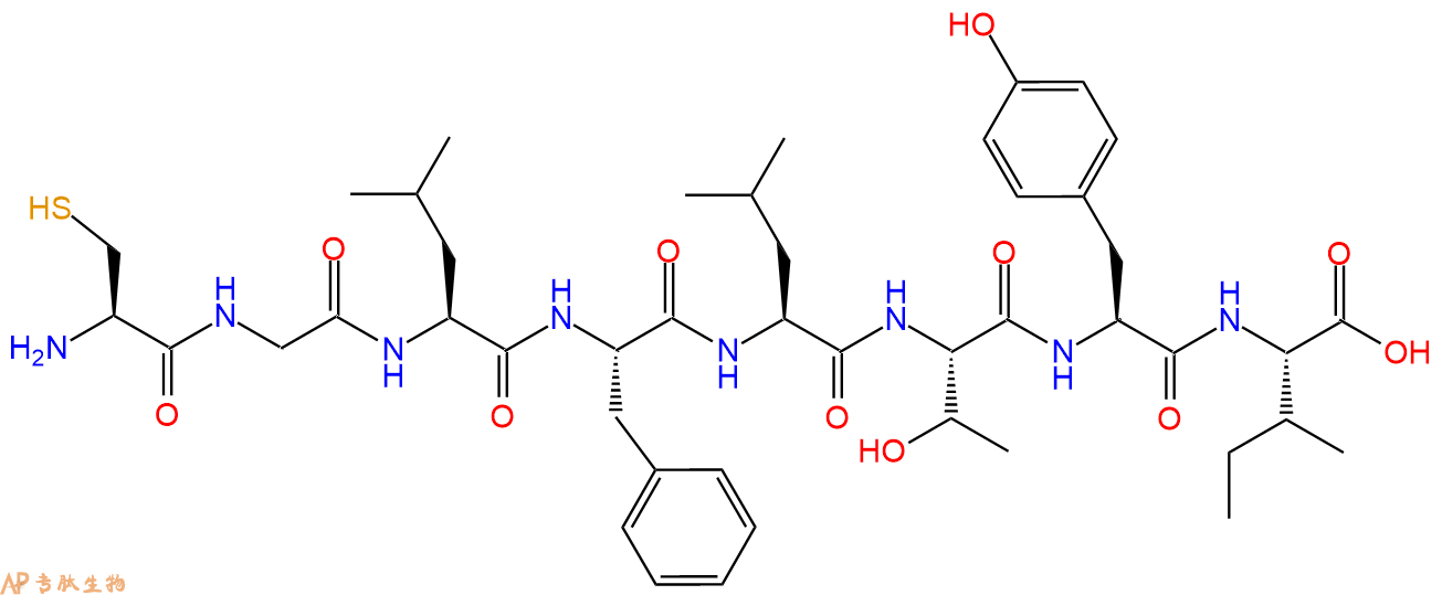 专肽生物产品H2N-Cys-Gly-Leu-Phe-Leu-Thr-Tyr-Ile-OH