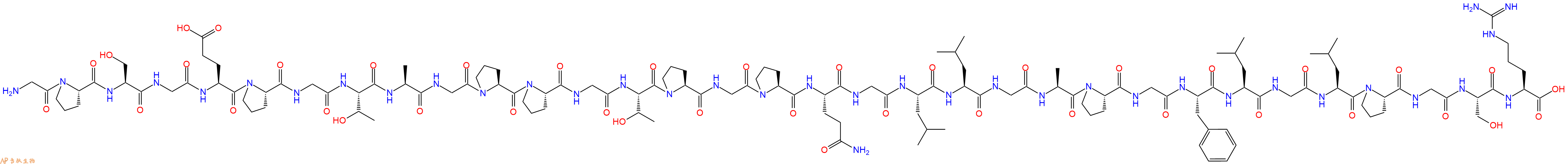 专肽生物产品H2N-Gly-Pro-Ser-Gly-Glu-Pro-Gly-Thr-Ala-Gly-Pro-Pro-Gly-Thr-Pro-Gly-Pro-Gln-Gly-Leu-Leu-Gly-Ala-Pro-Gly-Phe-Leu-Gly-Leu-Pro-Gly-Ser-Arg-OH