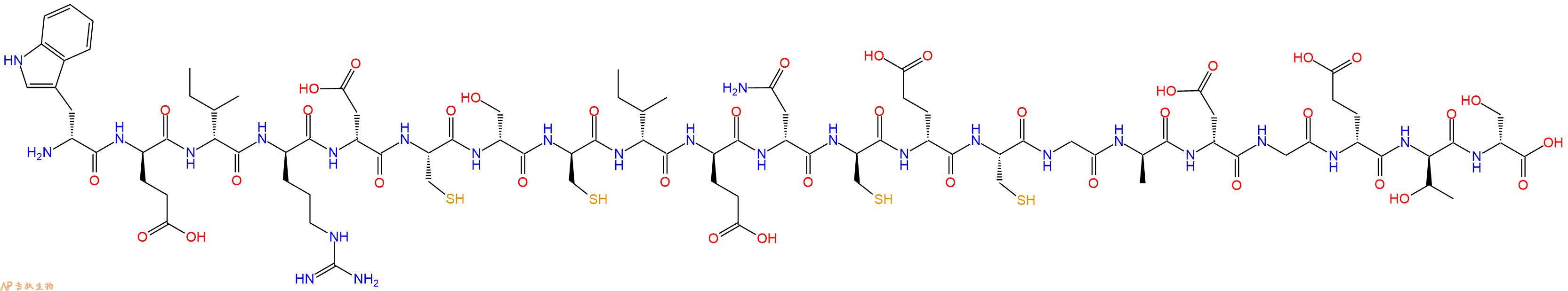 专肽生物产品H2N-DTrp-DGlu-DIle-DArg-DAsp-Cys-DSer-DCys-DIle-DGlu-DAsn-DCys-DGlu-Cys-Gly-DAla-DAsp-Gly-DGlu-DThr-DSer-OH