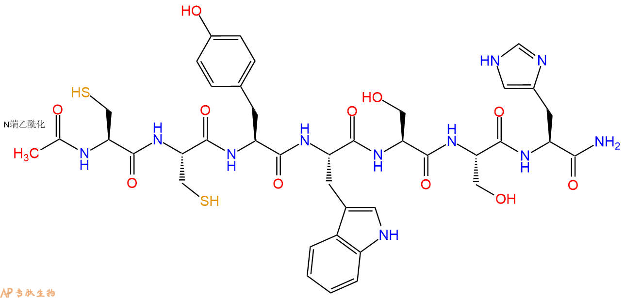 专肽生物产品Ac-Cys-Cys-Tyr-Trp-Ser-Ser-His-CONH2