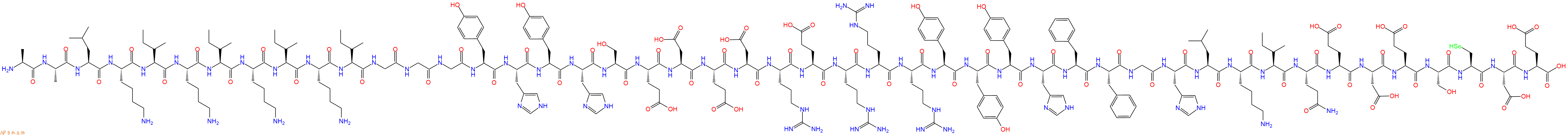 专肽生物产品H2N-Ala-Ala-Leu-Lys-Ile-Lys-Ile-Lys-Ile-Lys-Ile-Gly-Gly-Gly-Tyr-His-Tyr-His-Ser-Glu-Asp-Glu-Asp-Arg-Glu-Arg-Arg-Arg-Tyr-Tyr-Tyr-His-Phe-Phe-Gly-His-Leu-Lys-Ile-Gln-Glu-Asp-Glu-Ser-Sec-Asp-Glu-OH