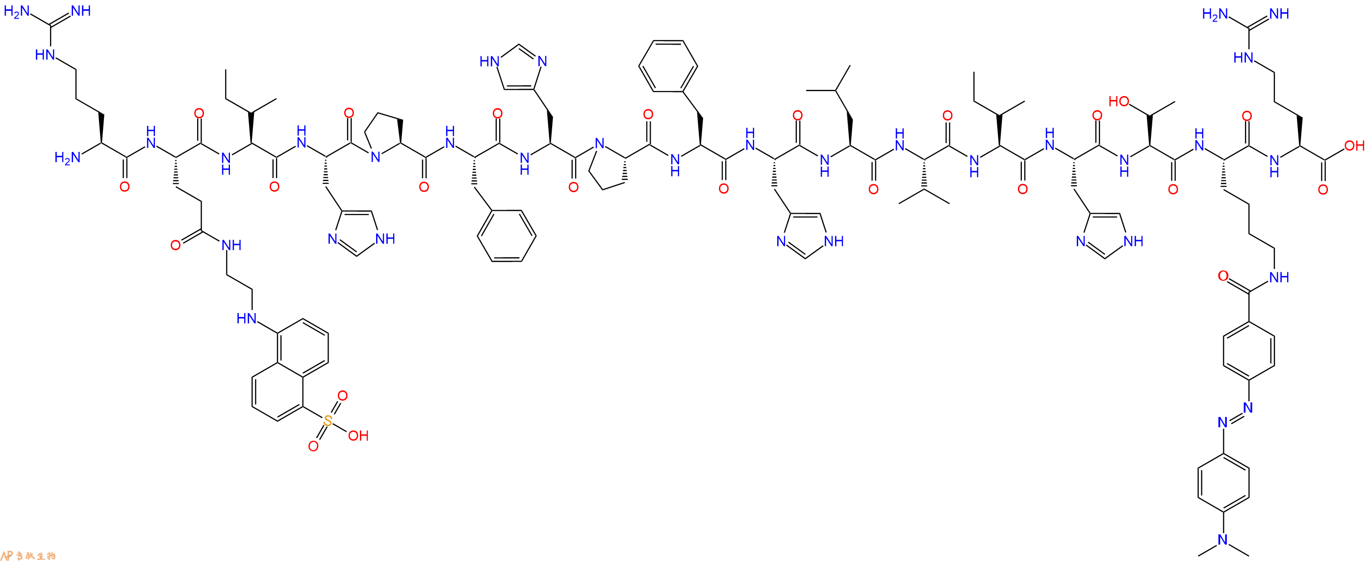 专肽生物产品H2N-Arg-Glu(Edans)-Ile-His-Pro-Phe-His-Pro-Phe-His-Leu-Val-Ile-His-Thr-Lys(Dabcyl)-Arg-OH