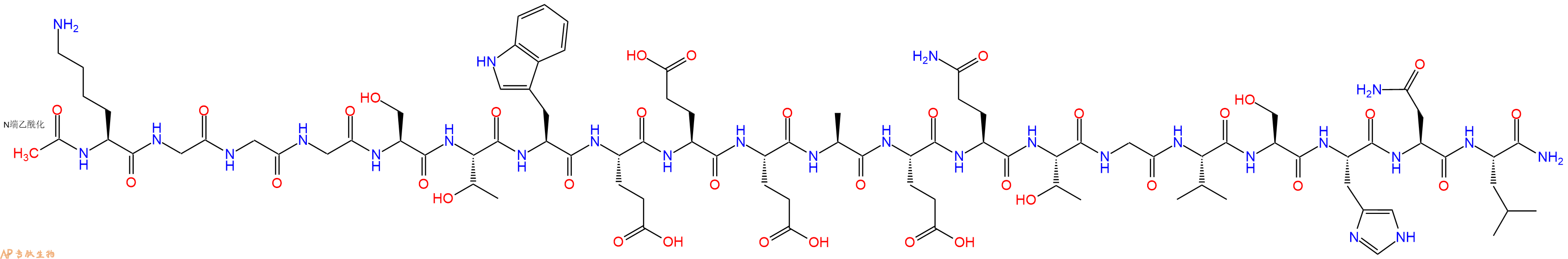 专肽生物产品Ac-Lys-Gly-Gly-Gly-Ser-Thr-Trp-Glu-Glu-Glu-Ala-Glu-Gln-Thr-Gly-Val-Ser-His-Asn-Leu-CONH2