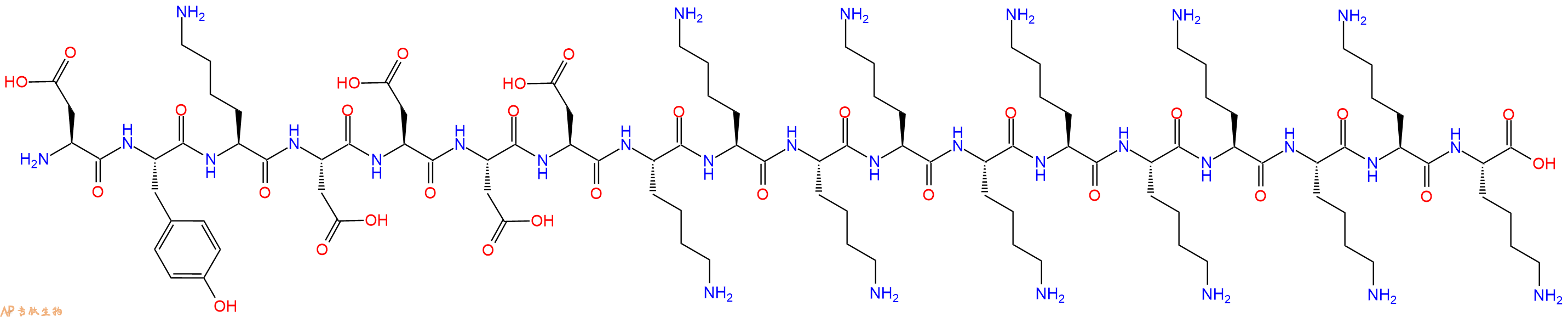 专肽生物产品H2N-Asp-Tyr-Lys-Asp-Asp-Asp-Asp-Lys-Lys-Lys-Lys-Lys-Lys-Lys-Lys-Lys-Lys-Lys-OH
