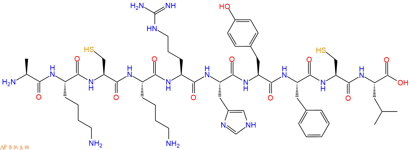 专肽生物产品H2N-Ala-Lys-Cys-Lys-Arg-His-Tyr-Phe-Cys-Leu-OH
