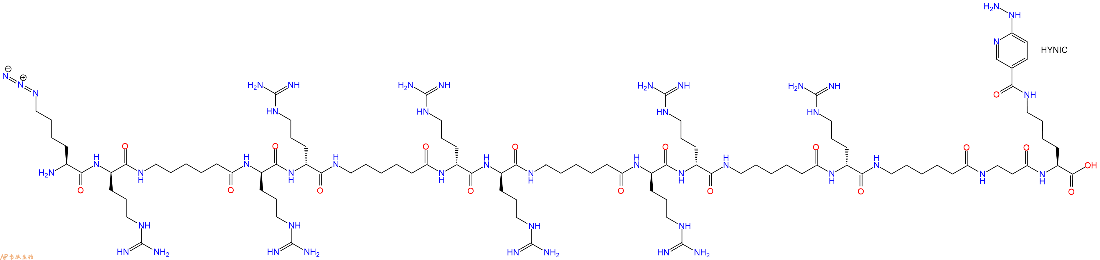 专肽生物产品H2N-Lys(N3)-DArg-Ahx-DArg-DArg-Ahx-DArg-DArg-Ahx-DArg-DArg-Ahx-DArg-Ahx-&beta;Ala-Lys(HYNIC)-OH