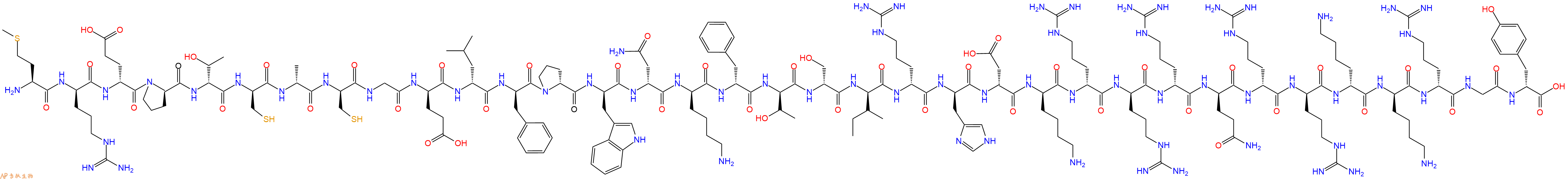 专肽生物产品H2N-Met-DArg-DGlu-DPro-DThr-DCys-DAla-DCys-Gly-DGlu-DLeu-DPhe-DPro-DTrp-DAsn-DLys-DPhe-DThr-DSer-DIle-DArg-DHis-DAsp-DLys-DArg-DArg-DArg-DGln-DArg-DArg-DLys-DLys-DArg-Gly-DTyr-OH