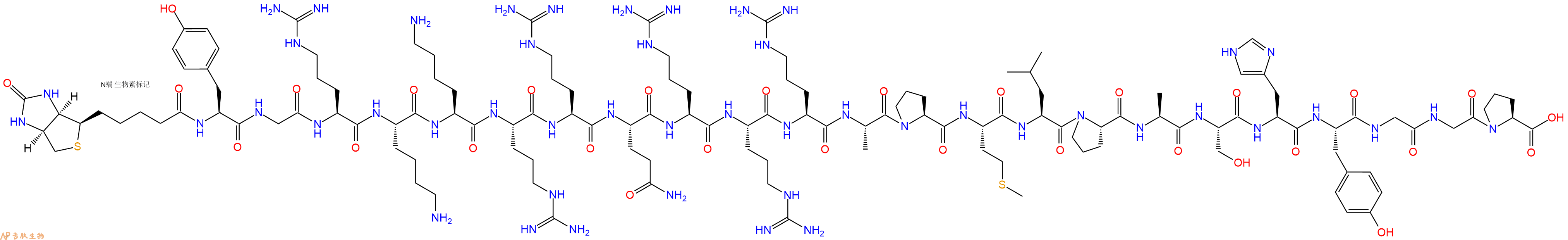 专肽生物产品Biotinyl-Tyr-Gly-Arg-Lys-Lys-Arg-Arg-Gln-Arg-Arg-Arg-Ala-Pro-Met-Leu-Pro-Ala-Ser-His-Tyr-Gly-Gly-Pro-OH