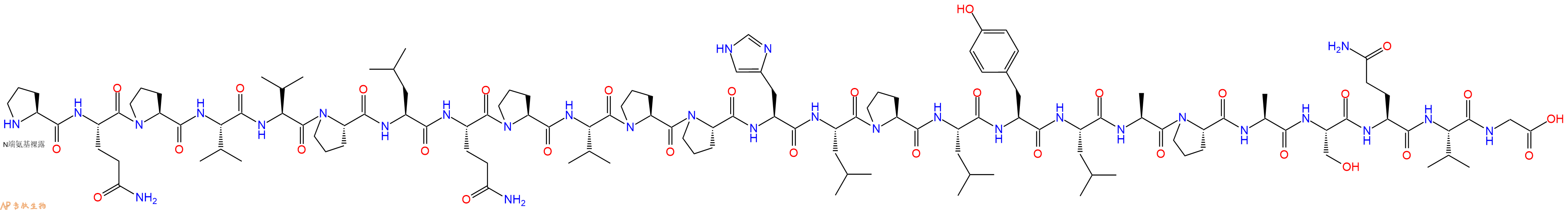 专肽生物产品H2N-Pro-Gln-Pro-Val-Val-Pro-Leu-Gln-Pro-Val-Pro-Pro-His-Leu-Pro-Leu-Tyr-Leu-Ala-Pro-Ala-Ser-Gln-Val-Gly-OH