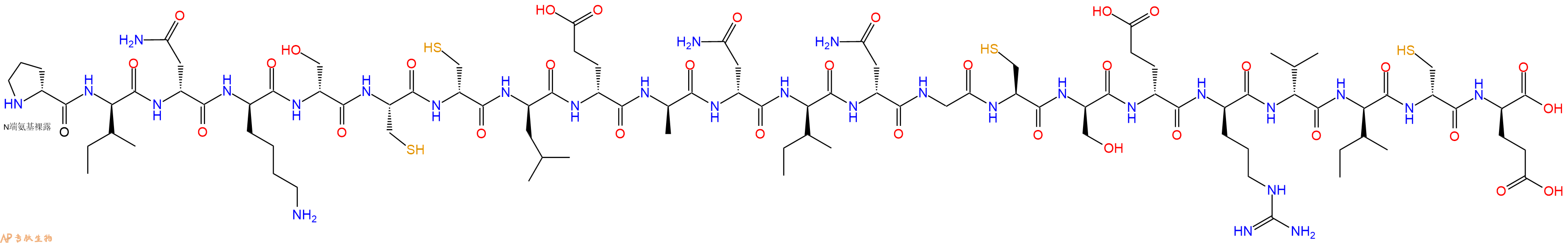 专肽生物产品H2N-DPro-DIle-DAsn-DLys-DSer-Cys-DCys-DLeu-DGlu-DAla-DAsn-DIle-DAsn-Gly-Cys-DSer-DGlu-DArg-DVal-DIle-DCys-DGlu-OH