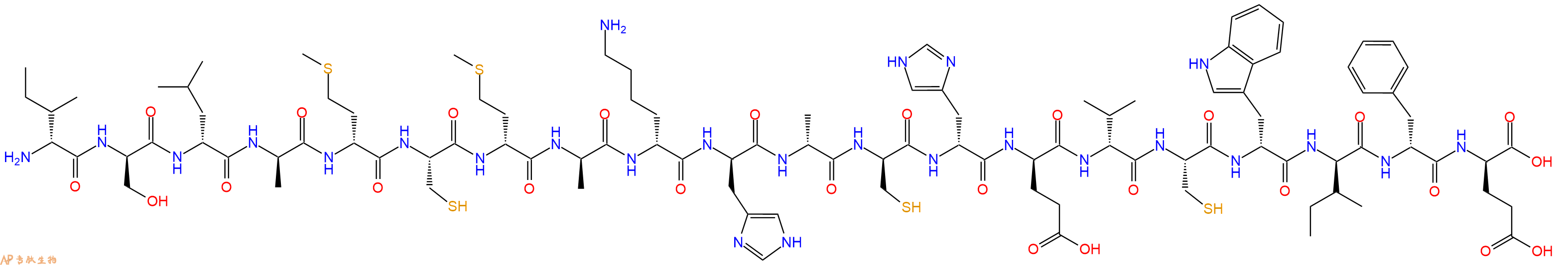 专肽生物产品H2N-DIle-DSer-DLeu-DAla-DMet-Cys-DMet-DAla-DLys-DHis-DAla-DCys-DHis-DGlu-DVal-Cys-DTrp-DIle-DPhe-DGlu-OH