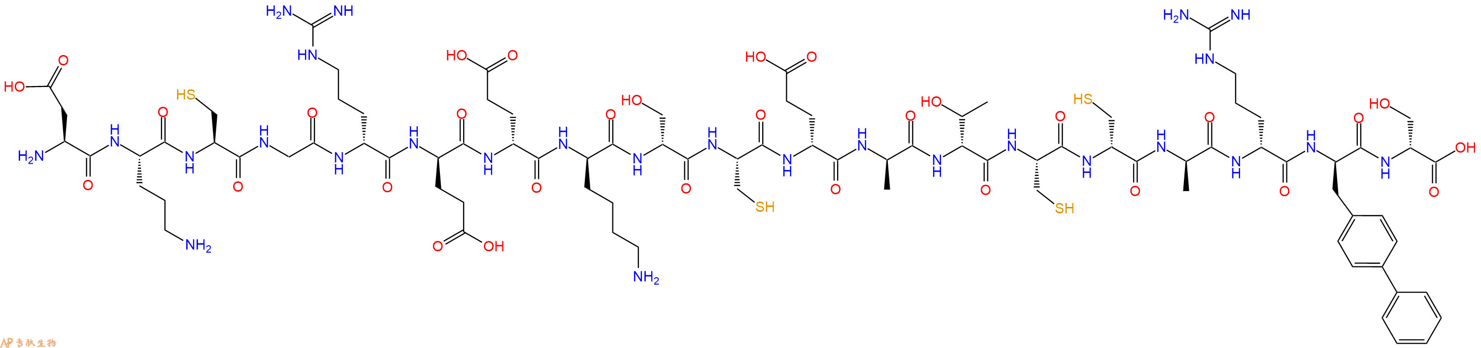 专肽生物产品H2N-Asp-Orn-Cys-Gly-DArg-DGlu-DGlu-DLys-DSer-Cys-DGlu-DAla-DThr-Cys-DCys-DAla-DArg-DBip-DSer-OH