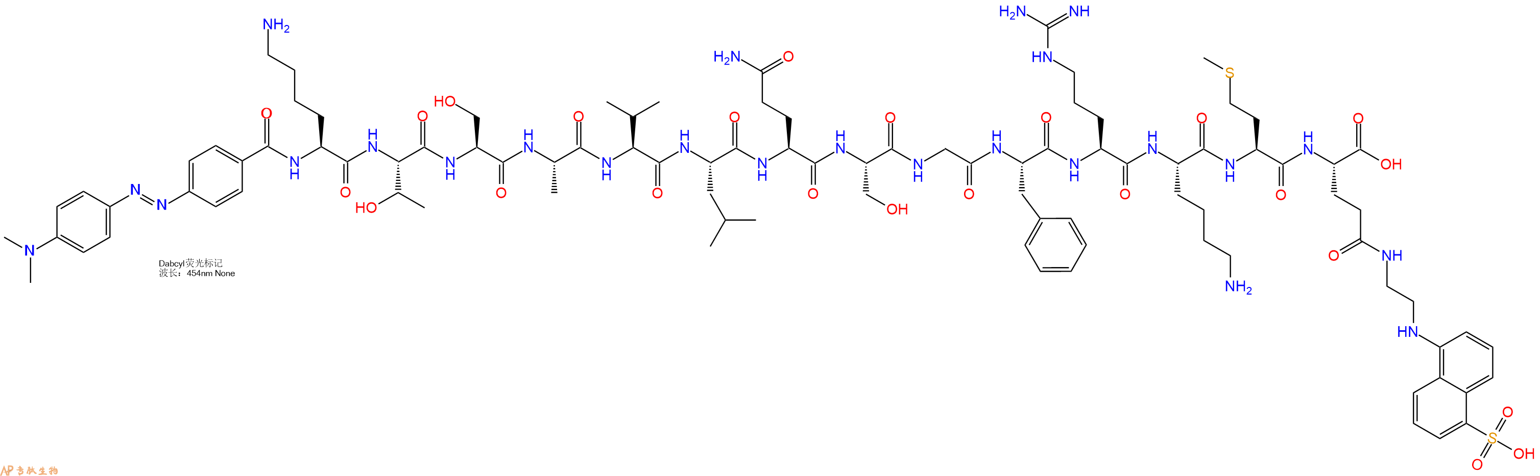 专肽生物产品DABCYL-Lys-Thr-Ser-Ala-Val-Leu-Gln-Ser-Gly-Phe-Arg-Lys-Met-Glu(Edans)-OH