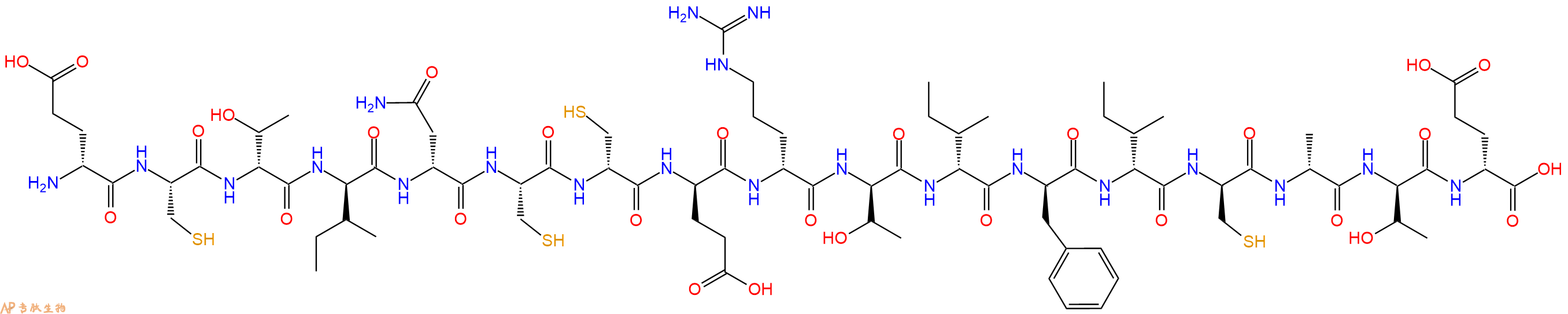 专肽生物产品H2N-DGlu-Cys-DThr-DIle-DAsn-Cys-DCys-DGlu-DArg-DThr-DIle-DPhe-DIle-DCys-DAla-DThr-DGlu-OH