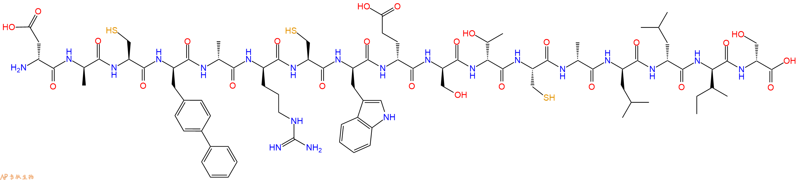 专肽生物产品H2N-DAsp-DAla-Cys-DBip-DAla-DArg-Cys-DTrp-DGlu-DSer-DThr-Cys-DAla-DLeu-DLeu-DIle-DSer-OH