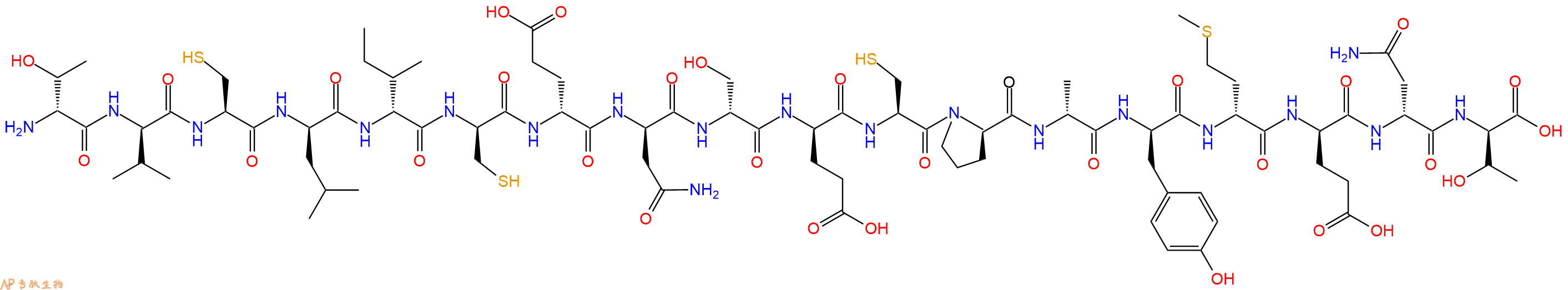 专肽生物产品H2N-DThr-DVal-Cys-DLeu-DIle-DCys-DGlu-DAsn-DSer-DGlu-Cys-DPro-DAla-DTyr-DMet-DGlu-DAsn-DThr-OH