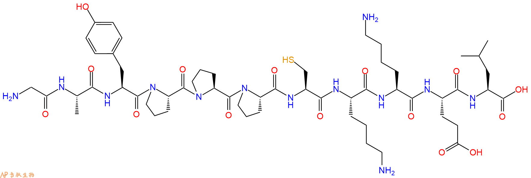 专肽生物产品H2N-Gly-Ala-Tyr-Pro-Pro-Pro-Cys-Lys-Lys-Glu-Leu-OH