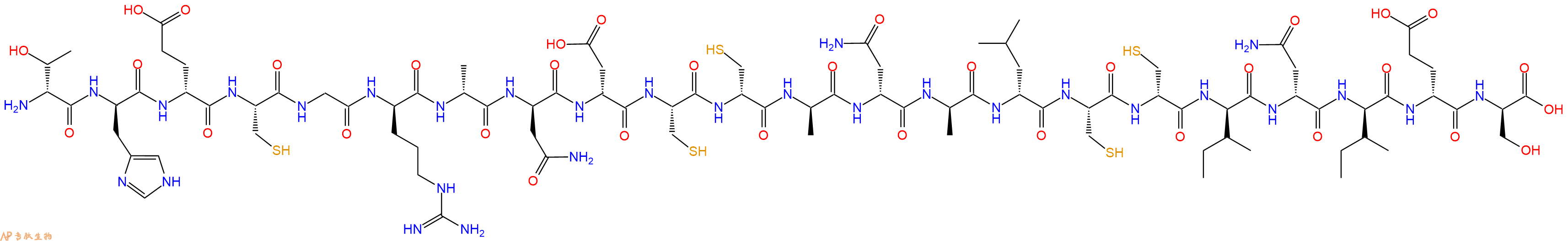 专肽生物产品H2N-DThr-DHis-DGlu-Cys-Gly-DArg-DAla-DAsn-DAsp-Cys-DCys-DAla-DAsn-DAla-DLeu-Cys-DCys-DIle-DAsn-DIle-DGlu-DSer-OH