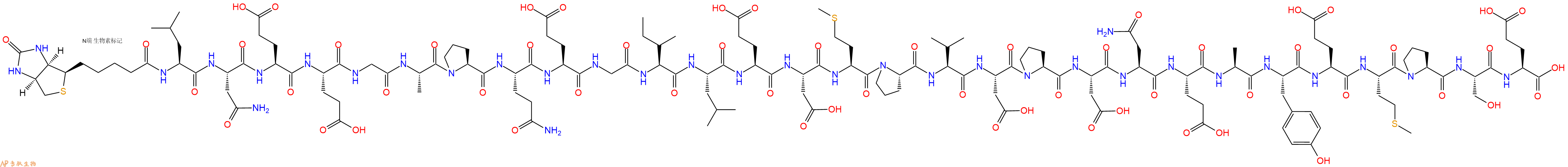 专肽生物产品Biotinyl-Leu-Asn-Glu-Glu-Gly-Ala-Pro-Gln-Glu-Gly-Ile-Leu-Glu-Asp-Met-Pro-Val-Asp-Pro-Asp-Asn-Glu-Ala-Tyr-Glu-Met-Pro-Ser-Glu-OH