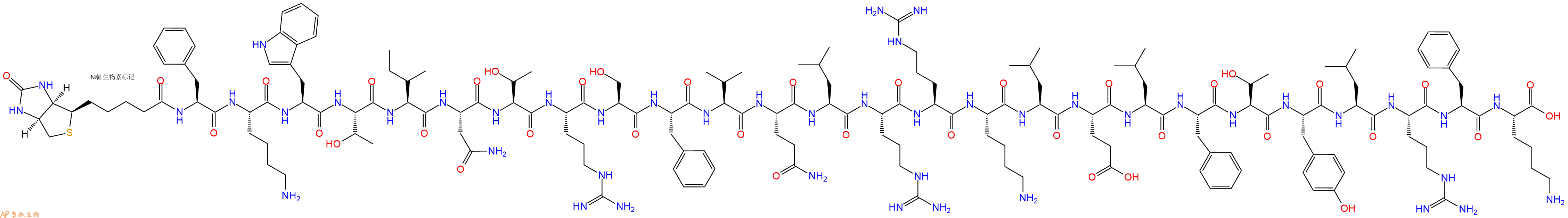 专肽生物产品Biotinyl-Phe-Lys-Trp-Thr-Ile-Asn-Thr-Arg-Ser-Phe-Val-Gln-Leu-Arg-Arg-Lys-Leu-Glu-Leu-Phe-Thr-Tyr-Leu-Arg-Phe-Lys-OH