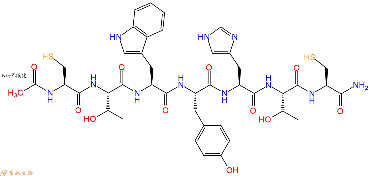 专肽生物产品Ac-Cys-Thr-Trp-Tyr-His-Thr-Cys-CONH2