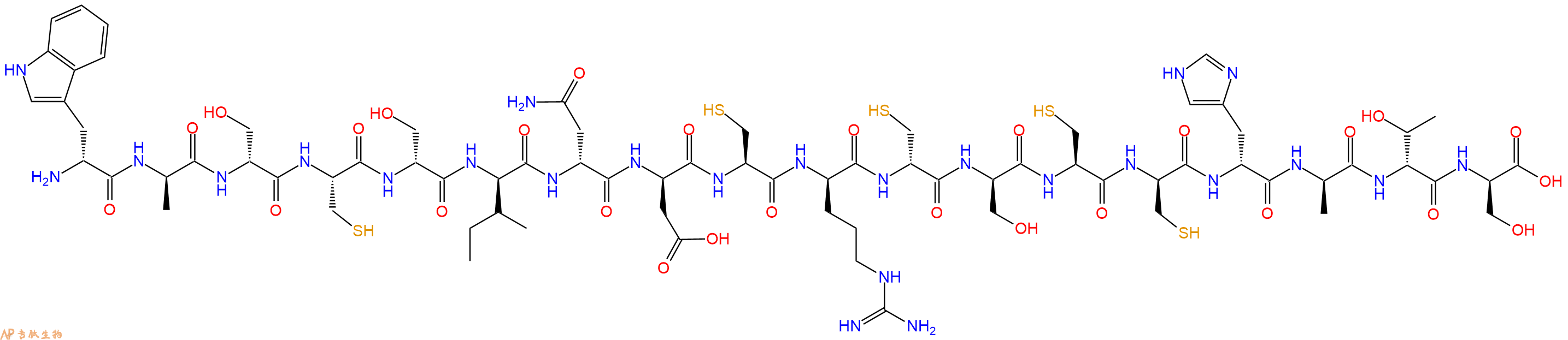专肽生物产品H2N-DTrp-DAla-DSer-Cys-DSer-DIle-DAsn-DAsp-Cys-DArg-DCys-DSer-Cys-DCys-DHis-DAla-DThr-DSer-OH