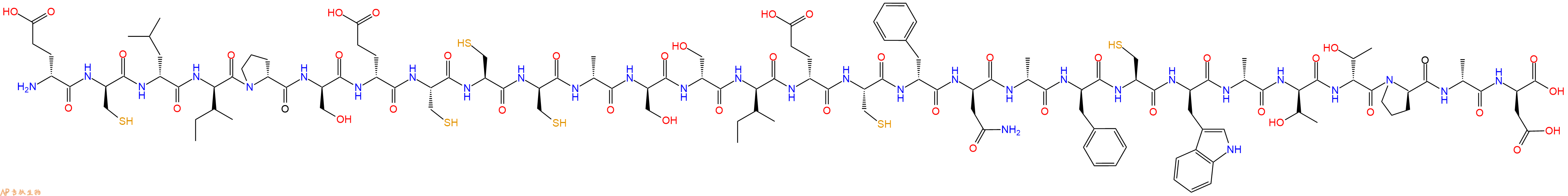专肽生物产品H2N-DGlu-DCys-DLeu-DIle-DPro-DSer-DGlu-Cys-Cys-DCys-DAla-DSer-DSer-DIle-DGlu-Cys-DPhe-DAsn-DAla-DPhe-Cys-DTrp-DAla-DThr-DThr-DPro-DAla-DAsp-OH