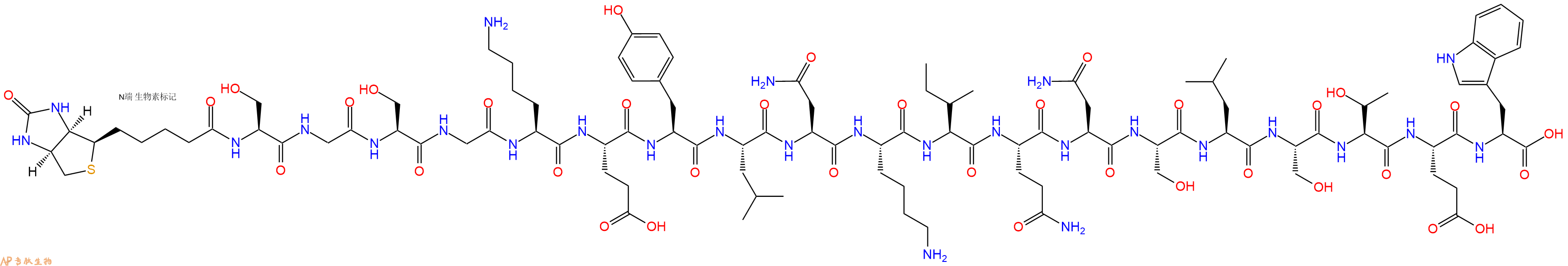 专肽生物产品Biotinyl-Ser-Gly-Ser-Gly-Lys-Glu-Tyr-Leu-Asn-Lys-Ile-Gln-Asn-Ser-Leu-Ser-Thr-Glu-Trp-OH