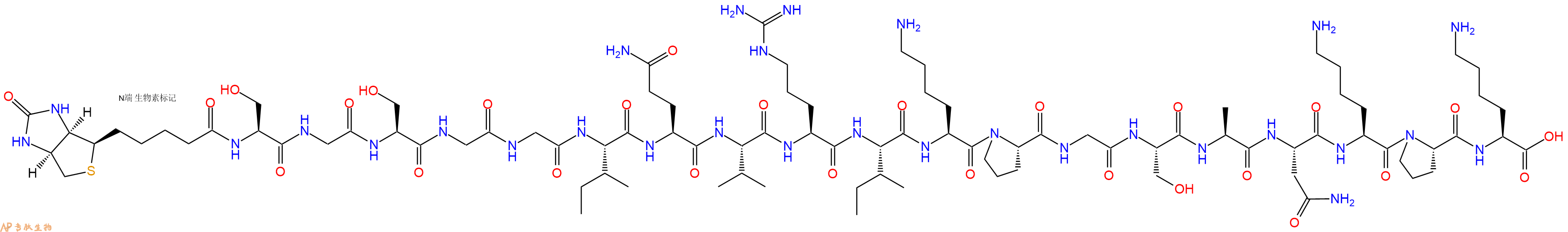 专肽生物产品Biotinyl-Ser-Gly-Ser-Gly-Gly-Ile-Gln-Val-Arg-Ile-Lys-Pro-Gly-Ser-Ala-Asn-Lys-Pro-Lys-OH