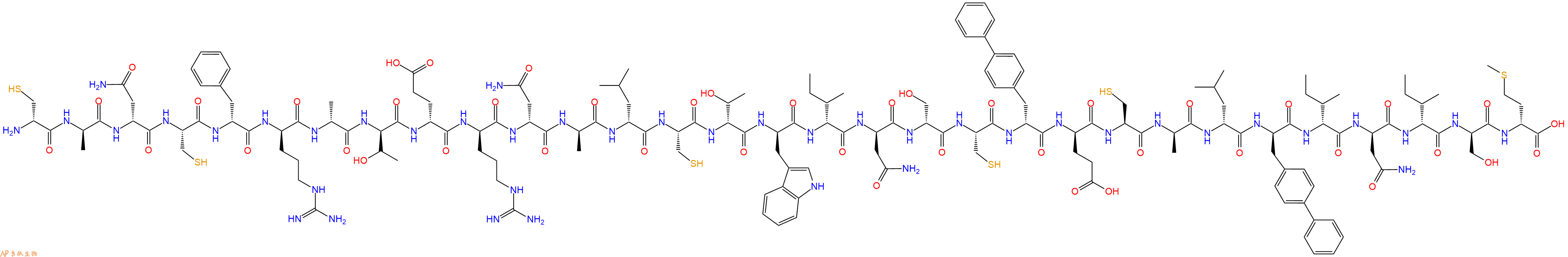 专肽生物产品H2N-DCys-DAla-DAsn-Cys-DPhe-DArg-DAla-DThr-DGlu-DArg-DAsn-DAla-DLeu-Cys-DThr-DTrp-DIle-DAsn-DSer-Cys-DBip-DGlu-Cys-DAla-DLeu-DBip-DIle-DAsn-DIle-DSer-DMet-OH