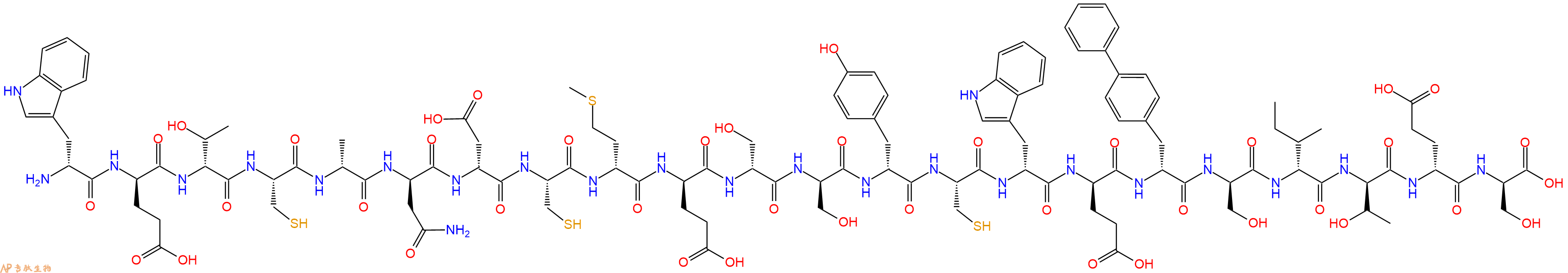 专肽生物产品H2N-DTrp-DGlu-DThr-Cys-DAla-DAsn-DAsp-Cys-DMet-DGlu-DSer-DSer-DTyr-Cys-DTrp-DGlu-DBip-DSer-DIle-DThr-DGlu-DSer-OH