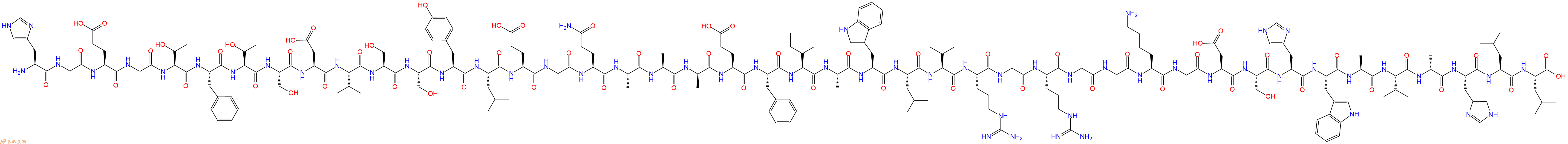 专肽生物产品H2N-His-Gly-Glu-Gly-Thr-Phe-Thr-Ser-Asp-Val-Ser-Ser-Tyr-Leu-Glu-Gly-Gln-Ala-Ala-DAla-Glu-Phe-Ile-Ala-Trp-Leu-Val-Arg-Gly-Arg-Gly-Gly-Lys-Gly-Asp-Ser-His-Trp-Ala-Val-DAla-His-Leu-Leu-OH