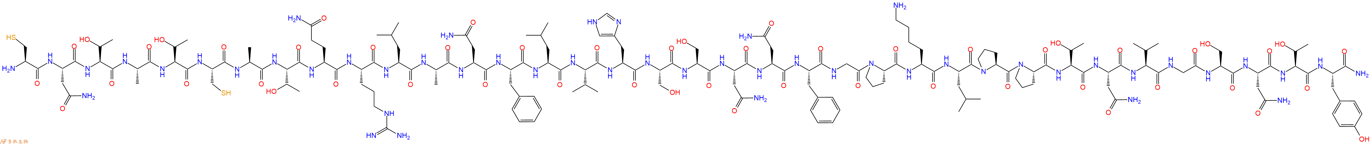 专肽生物产品H2N-Cys-Asn-Thr-Ala-Thr-Cys-Ala-Thr-Gln-Arg-Leu-Ala-Asn-Phe-Leu-Val-His-Ser-Ser-Asn-Asn-Phe-Gly-Pro-Lys-Leu-Pro-Pro-Thr-Asn-Val-Gly-Ser-Asn-Thr-Tyr-CONH2