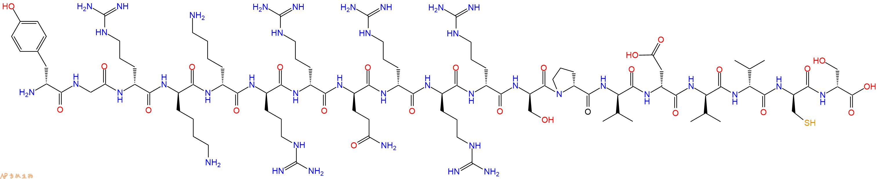 专肽生物产品H2N-DTyr-Gly-DArg-DLys-DLys-DArg-DArg-DGln-DArg-DArg-DArg-DSer-DPro-DVal-DAsp-DVal-DVal-DCys-DSer-OH