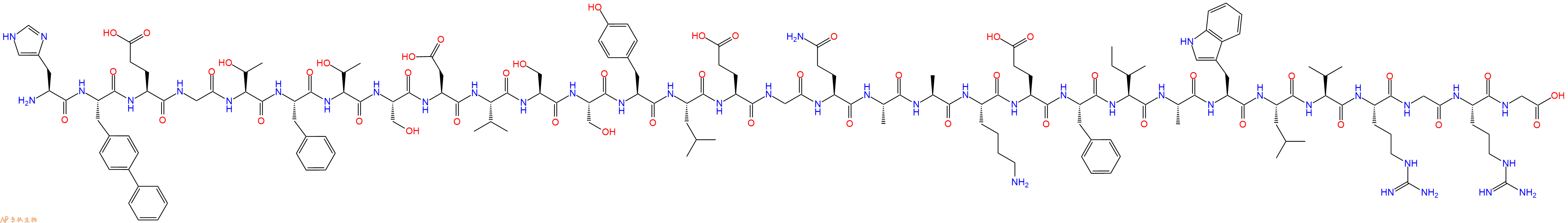 专肽生物产品H2N-His-Bip-Glu-Gly-Thr-Phe-Thr-Ser-Asp-Val-Ser-Ser-Tyr-Leu-Glu-Gly-Gln-Ala-Ala-Lys-Glu-Phe-Ile-Ala-Trp-Leu-Val-Arg-Gly-Arg-Gly-OH