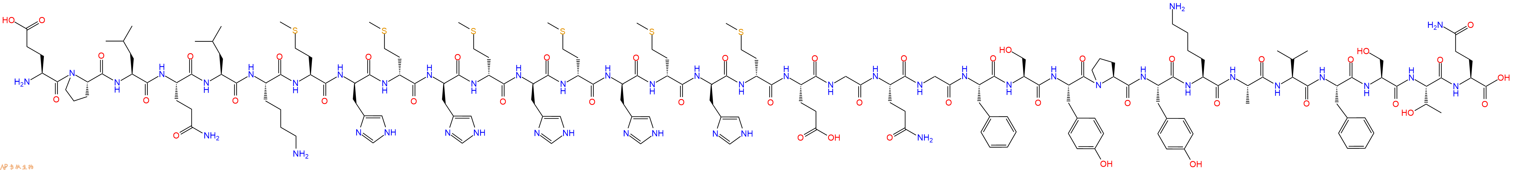 专肽生物产品H2N-Glu-Pro-Leu-Gln-Leu-Lys-Met-DHis-DMet-DHis-DMet-DHis-DMet-DHis-DMet-DHis-DMet-Glu-Gly-Gln-Gly-Phe-Ser-Tyr-Pro-Tyr-Lys-Ala-Val-Phe-Ser-Thr-Gln-OH