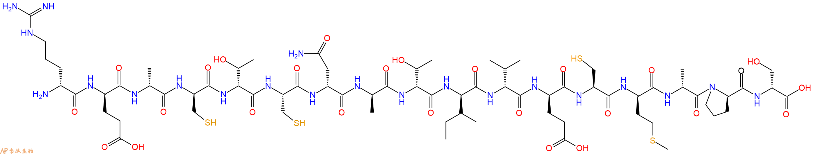 专肽生物产品H2N-DArg-DGlu-DAla-DCys-DThr-Cys-DAsn-DAla-DThr-DIle-DVal-DGlu-Cys-DMet-DAla-DPro-DSer-OH
