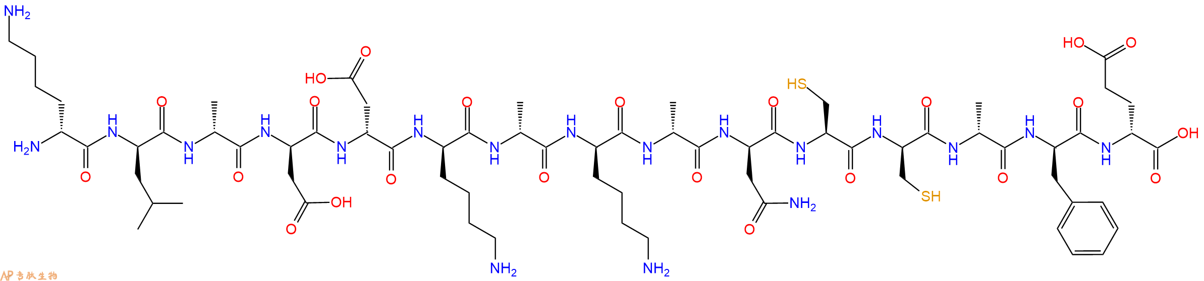 专肽生物产品H2N-DLys-DLeu-DAla-DAsp-DAsp-DLys-DAla-DLys-DAla-DAsn-Cys-DCys-DAla-DPhe-DGlu-OH