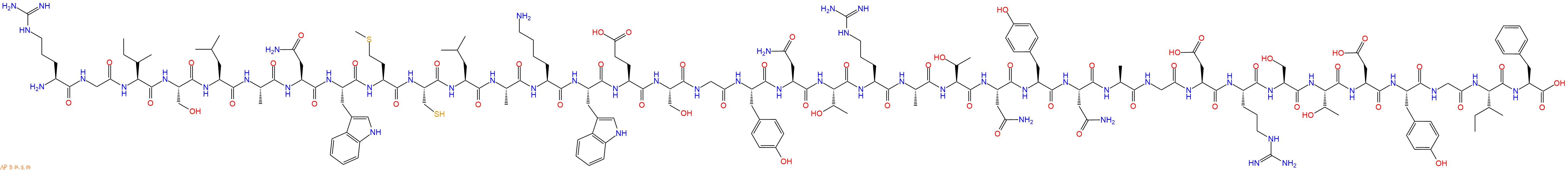 专肽生物产品H2N-Arg-Gly-Ile-Ser-Leu-Ala-Asn-Trp-Met-Cys-Leu-Ala-Lys-Trp-Glu-Ser-Gly-Tyr-Asn-Thr-Arg-Ala-Thr-Asn-Tyr-Asn-Ala-Gly-Asp-Arg-Ser-Thr-Asp-Tyr-Gly-Ile-Phe-OH